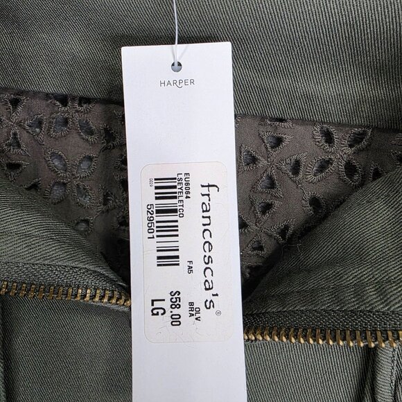 Womens Francescas Harper Olive Green Utility Jacket Lace Cutout Full Zip Size L - Picture 5 of 10
